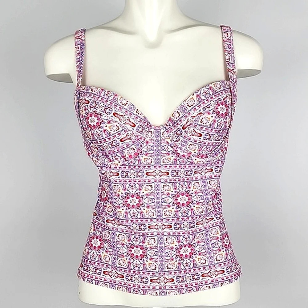 Design Lab Tankini Swim Top Pink Blue Paisley Underwire Push Up Cups Size Large